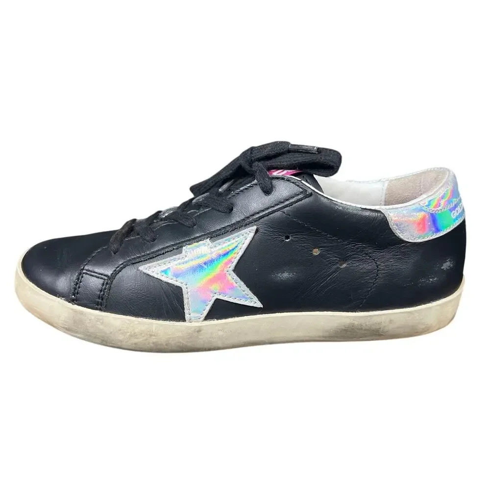 Golden Goose Kids Black Leather Holographic Star Sneaker Size 33 US 1.5